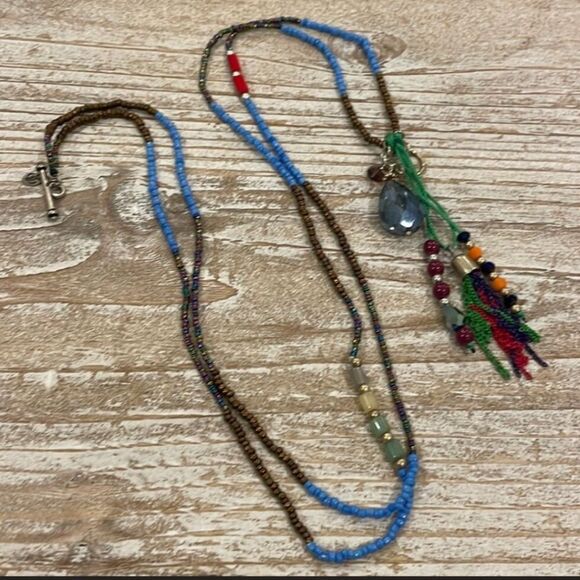 Premier Design Multicolor Beaded Necklace w/Tassel 12" or 24" New In Bag - Picture 2 of 5